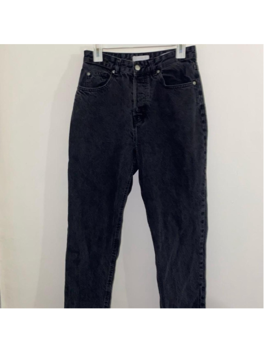 Black high-waisted straight-leg jeans